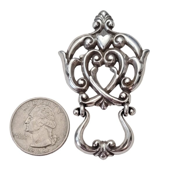 Brighton Silver Tone Heart Scroll Hinged Brooch, Eyeglass Holder E990 - Picture 6 of 7
